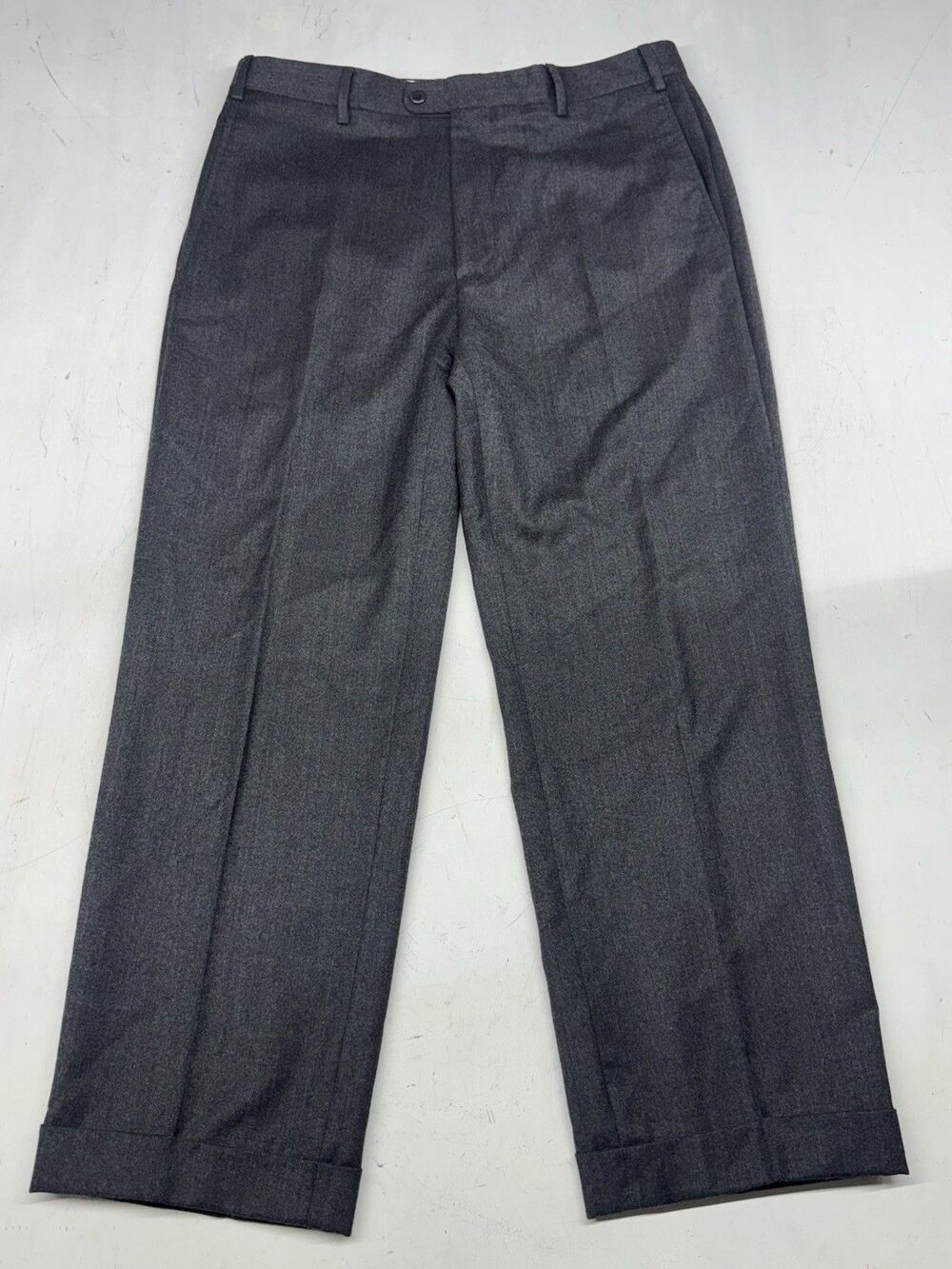 Zanella Italy Wool Dress Pants Flat Front Trousers Gray Twill (Measures 34x27)